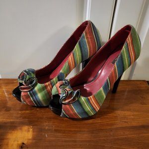 Pinup Couture Lolita Multicolor Striped Platform Heels Size 9